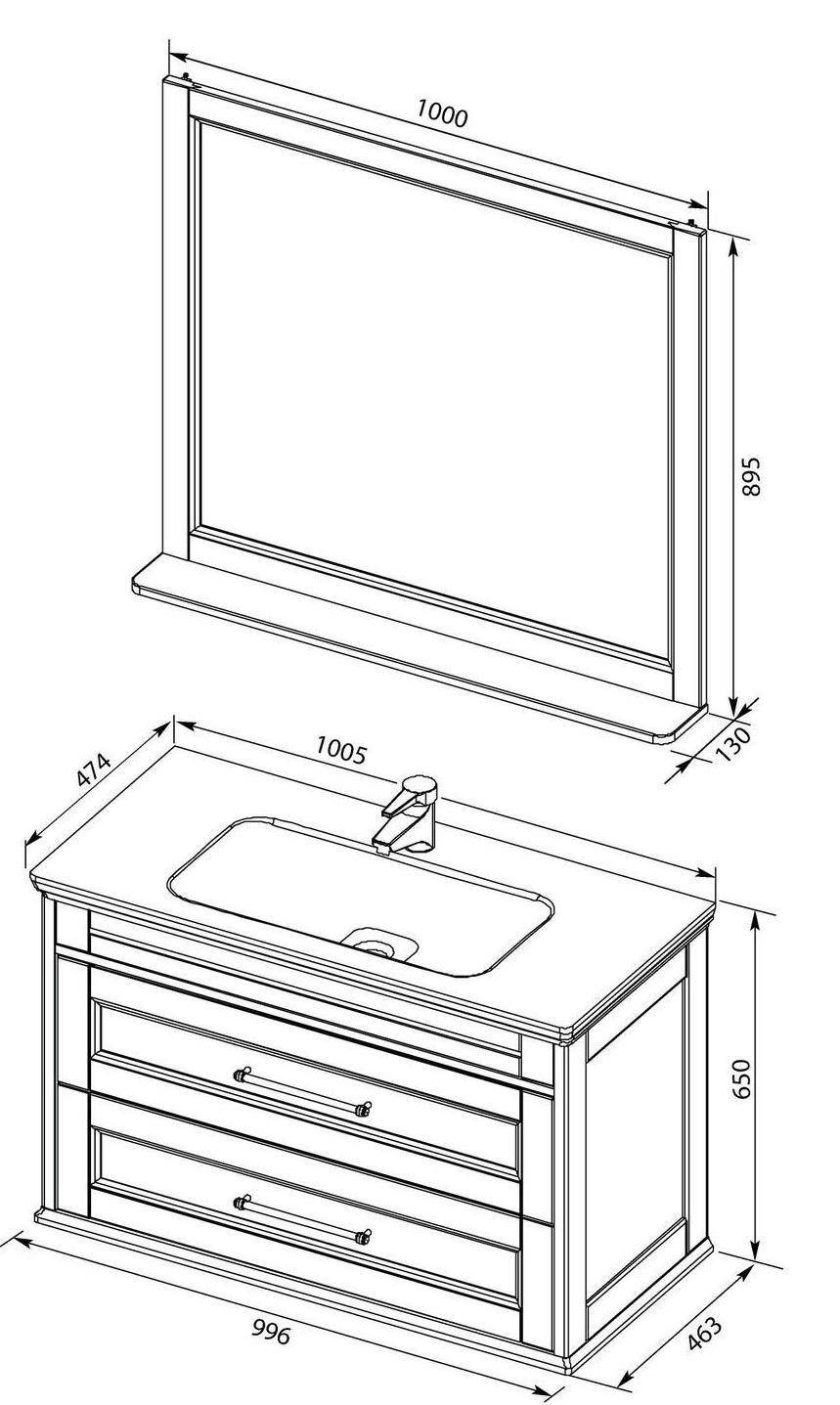 Мебель для ванной Aquanet Бостон М 100 белый (ручки золото) Мебель для ванной Aquanet Бостон М 100 белый (ручки золото)