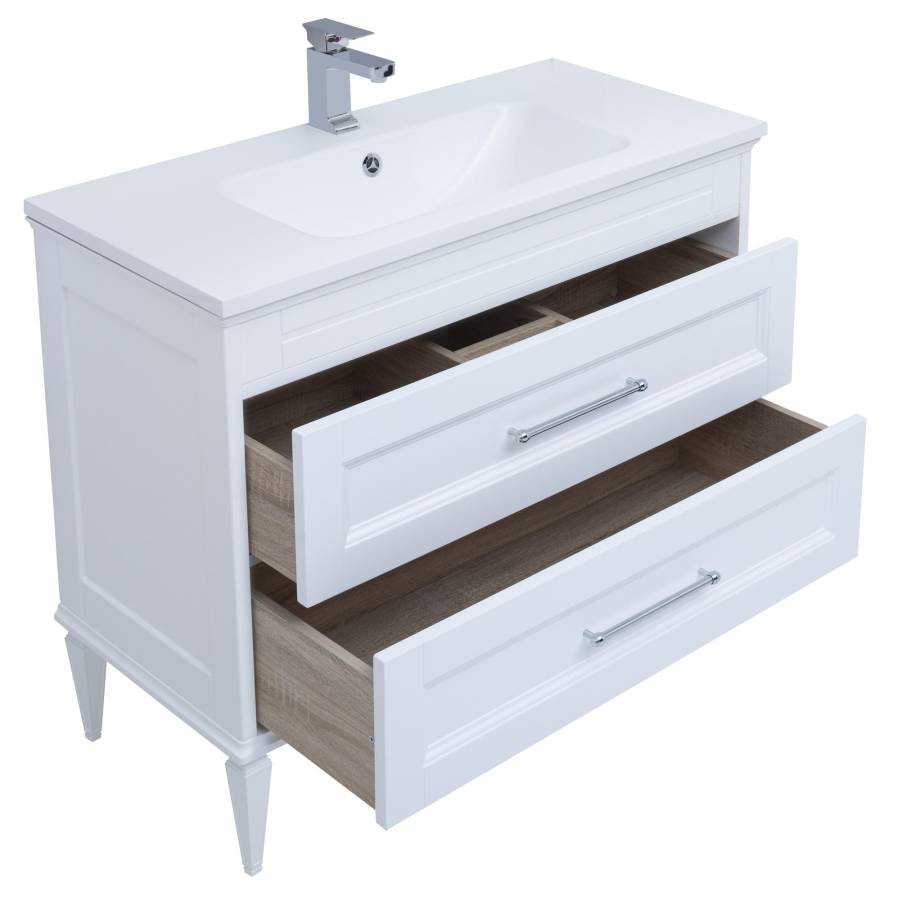 Мебель для ванной Aquanet Бостон М 100 белый (лит. мрамор) Мебель для ванной Aquanet Бостон М 100 белый (лит. мрамор)