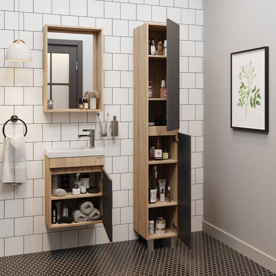 Пенал Onika Милтон 30 напольный, серый/дуб сонома, универсальный Пенал Onika Милтон 30 напольный, серый/дуб сонома, универсальный