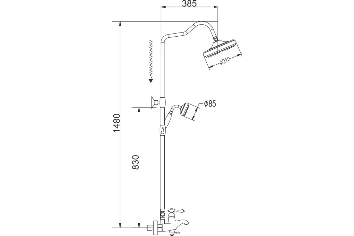 Душевая система латунь хром R0136 Душевая система латунь хром R0136