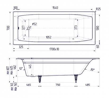 Ванна чугунная Creto Edge 170х70 см 26-1170 Ванна чугунная Creto Edge 170х70 см 26-1170