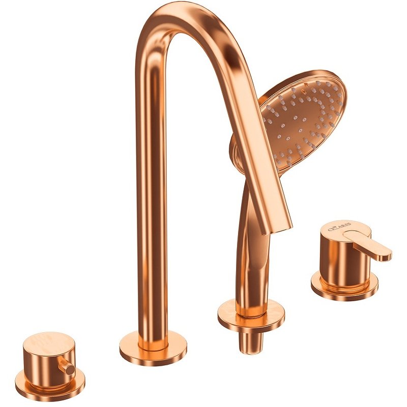 LEAF-BVDM4-SS Смеситель на борт ванны с выдвижным душем и переключателем, исполнение sunset LEAF-BVDM4-SS Смеситель на борт ванны с выдвижным душем и переключателем, исполнение sunset