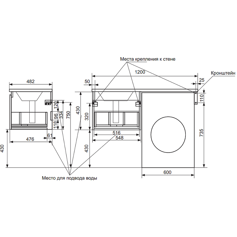 Комплект мебели Dallas Luxe 1200х482 правосторонний подвесной 1 ящик (ШхГхВ) 548х476х430 Комплект мебели Dallas Luxe 1200х482 правосторонний подвесной 1 ящик (ШхГхВ) 548х476х430