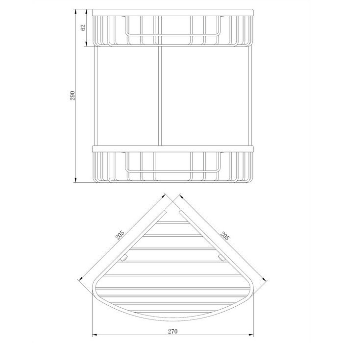 Полка-корзинка для душа угловая двойная 20,5х20,5 см OMNIRES UN3509CR (хром) Полка-корзинка для душа угловая двойная 20,5х20,5 см OMNIRES UN3509CR (хром)