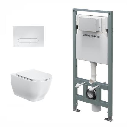 Комплект инсталляции с подвесным унитазом, кнопкой смыва и сиденьем