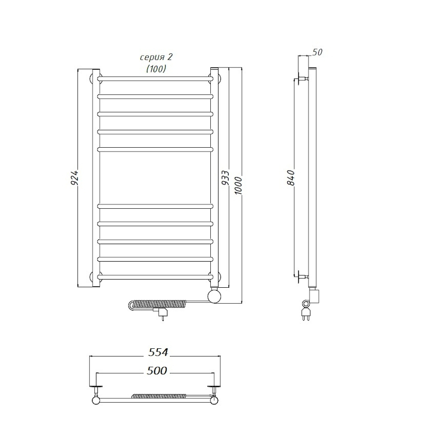 Полотенцесушитель Аспект эл ТЭН 2 100*50 (ЛЦ6) Полотенцесушитель Аспект эл ТЭН 2 100*50 (ЛЦ6)