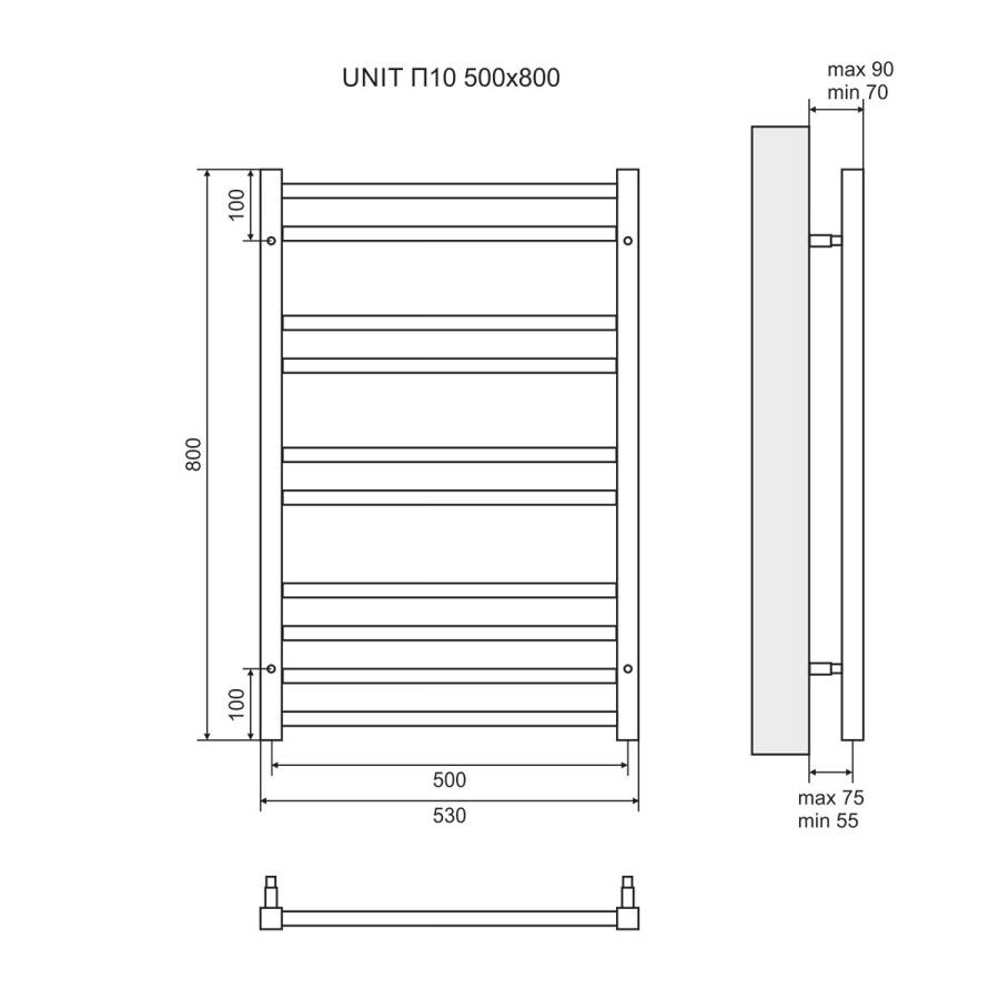 Полотенцесушитель электрический Lemark Unit LM45810EBL П10 500x800, левый/правый, черный Полотенцесушитель электрический Lemark Unit LM45810EBL П10 500x800, левый/правый, черный
