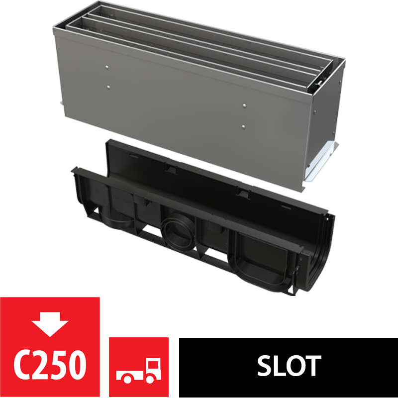 Щелевой дренажный канал с симметричной сервисной надставкой 160 мм, нержавеющая сталь Щелевой дренажный канал с симметричной сервисной надставкой 160 мм, нержавеющая сталь