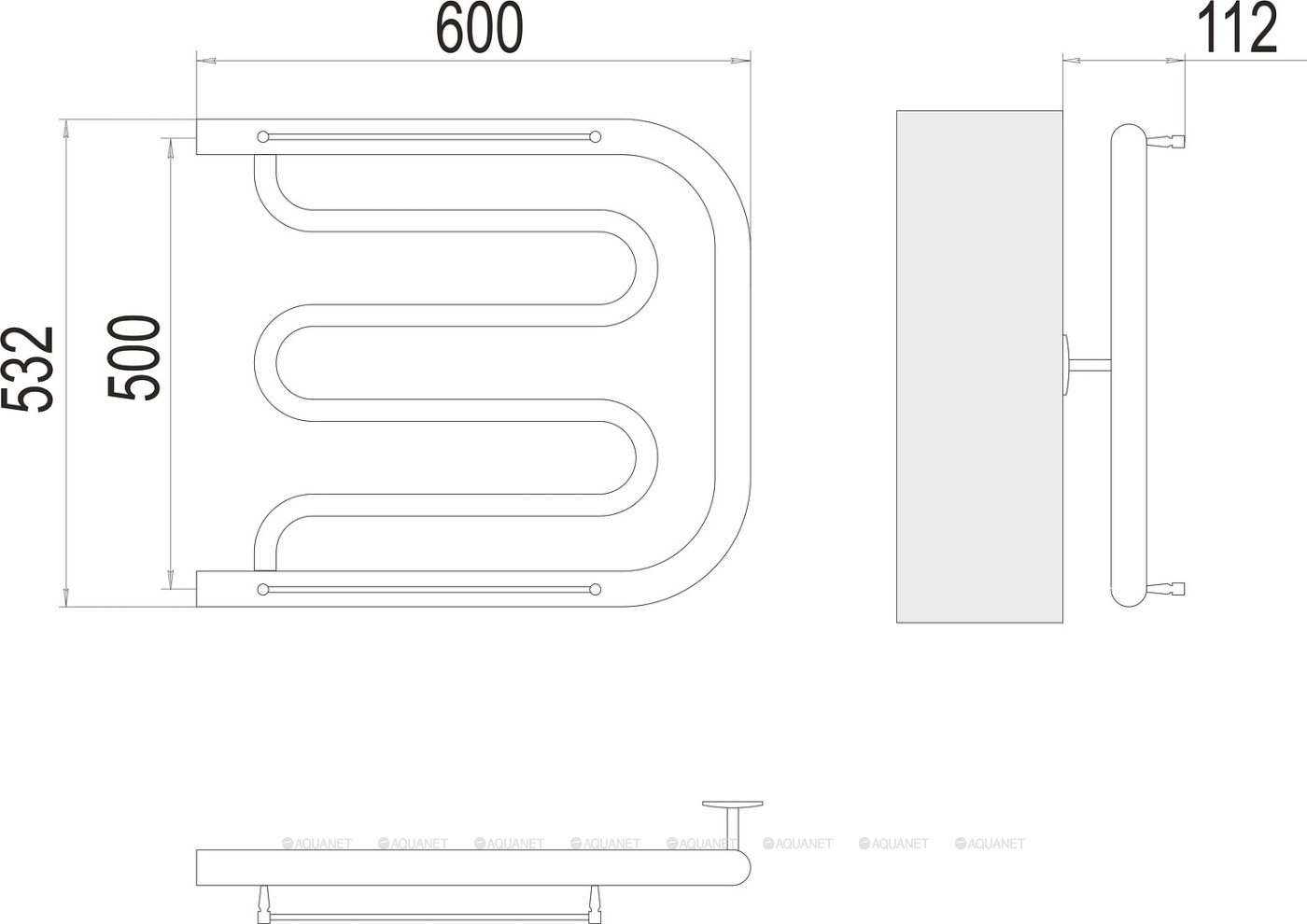 Полотенцесушитель Terminus Фокстрот 1" БШ 500х600 Полотенцесушитель Terminus Фокстрот 1" БШ 500х600