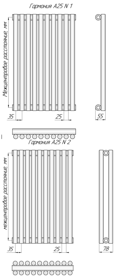 Трубчатый радиатор Гармония А25 N 1-300-3, (базовое исполнение) Трубчатый радиатор Гармония А25 N 1-300-3, (базовое исполнение)