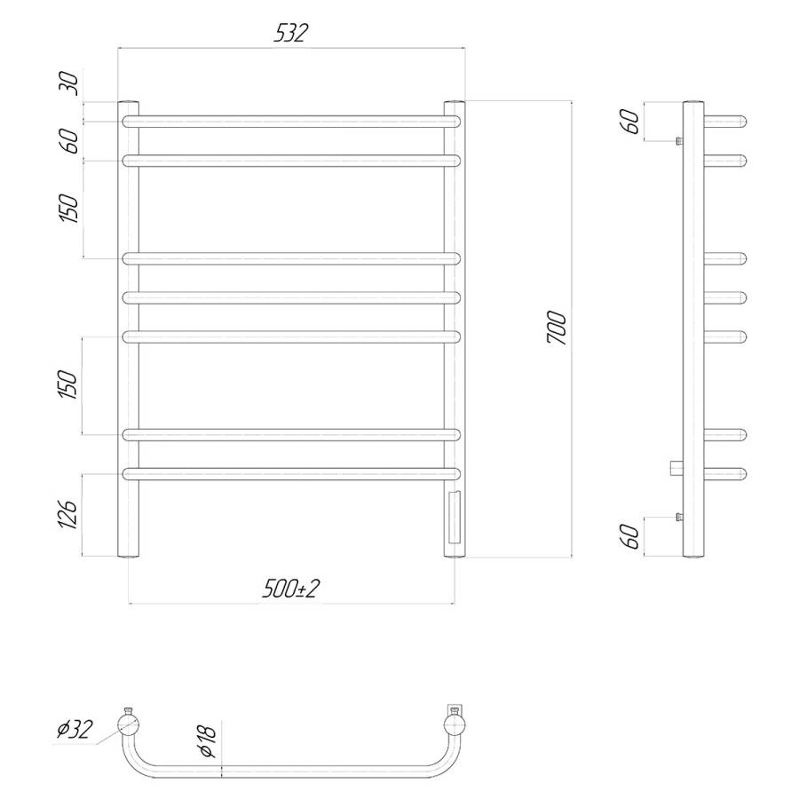 Полотенцесушитель электрический Lemark Luna LM41707Z П7 500x700, диммер справа, хром Полотенцесушитель электрический Lemark Luna LM41707Z П7 500x700, диммер справа, хром
