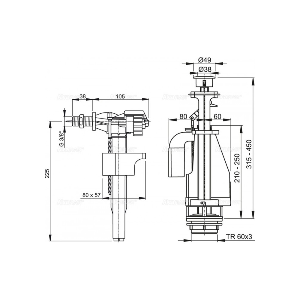 Выпускной комплект с двойной кнопкой, впускной механизм  Выпускной комплект с двойной кнопкой, впускной механизм