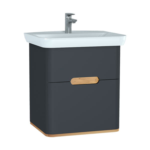 Шкаф  Sento с раковиной, с 2 ящиками, 65 см, с LED подсветкой, цвет матовый антрацит ( ножки 61069 заказываются отдельно ) Шкаф  Sento с раковиной, с 2 ящиками, 65 см, с LED подсветкой, цвет матовый антрацит ( ножки 61069 заказываются отдельно )