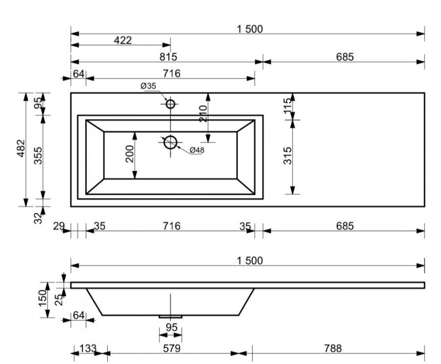 Комплект мебели Dallas Luxe 1500х482 правосторонний подвесной 2 ящика (ШхГхВ) 848х476х607 Комплект мебели Dallas Luxe 1500х482 правосторонний подвесной 2 ящика (ШхГхВ) 848х476х607