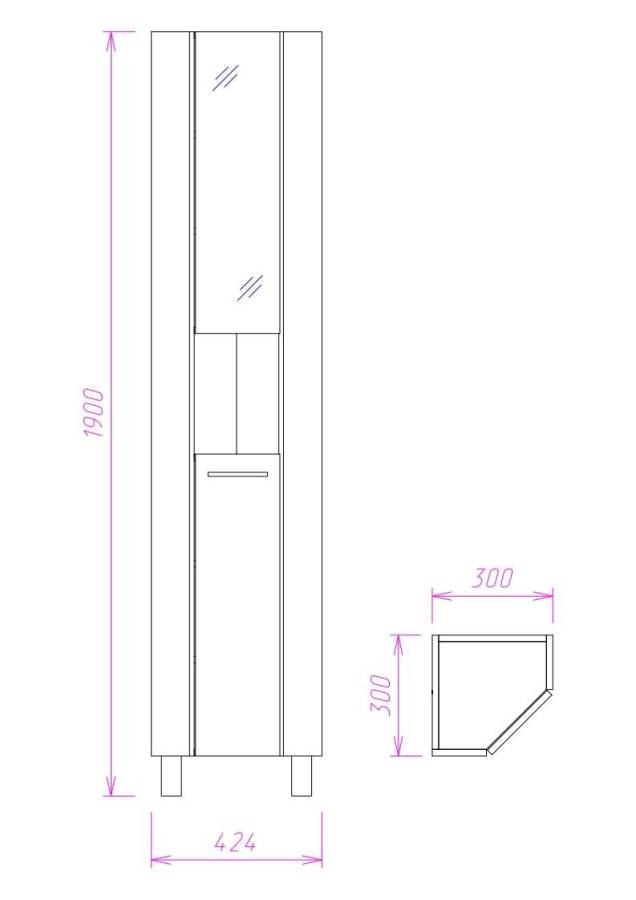 Пенал Onika Дюна 30 напольный, белый, правый, угловой, с зеркалом Пенал Onika Дюна 30 напольный, белый, правый, угловой, с зеркалом
