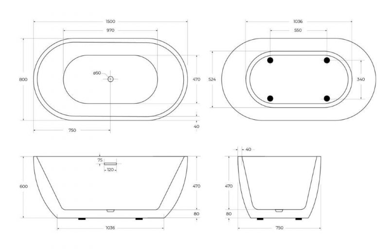 Акриловая ванна BELBAGNO BB70-1500-800 Акриловая ванна BELBAGNO BB70-1500-800