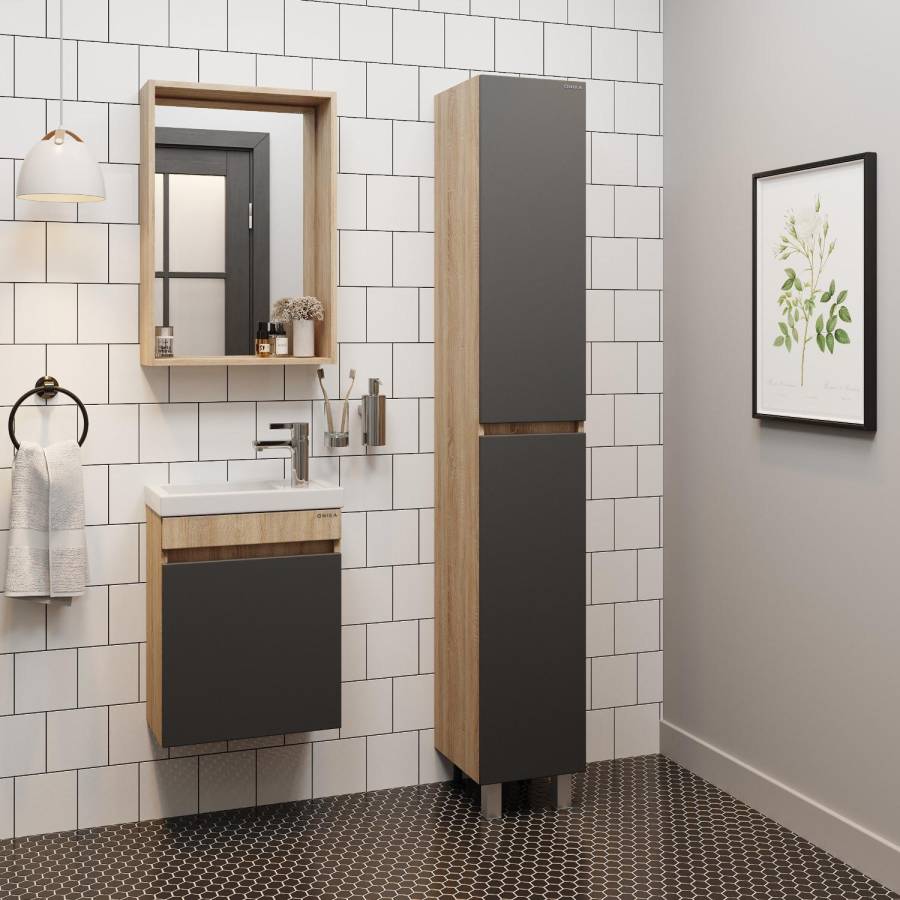 Пенал Onika Милтон 30 напольный, серый/дуб сонома, универсальный Пенал Onika Милтон 30 напольный, серый/дуб сонома, универсальный