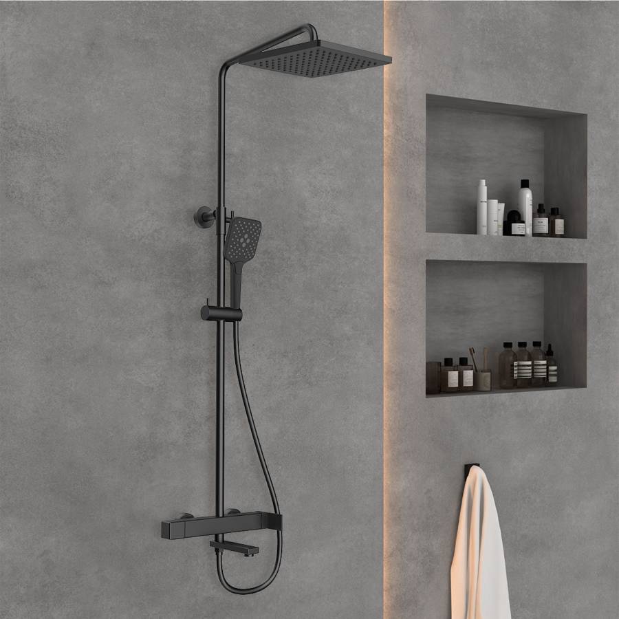 Душевая стойка Cube VSFS-1C1MB с изливом, черный Душевая стойка Cube VSFS-1C1MB с изливом, черный