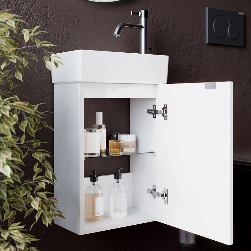 Тумба подвесная SANCOS Mini 355х205х500, с распашной дверцей, внутри 1 полка, белый глянец , арт.MN35WR Тумба подвесная SANCOS Mini 355х205х500, с распашной дверцей, внутри 1 полка, белый глянец , арт.MN35WR
