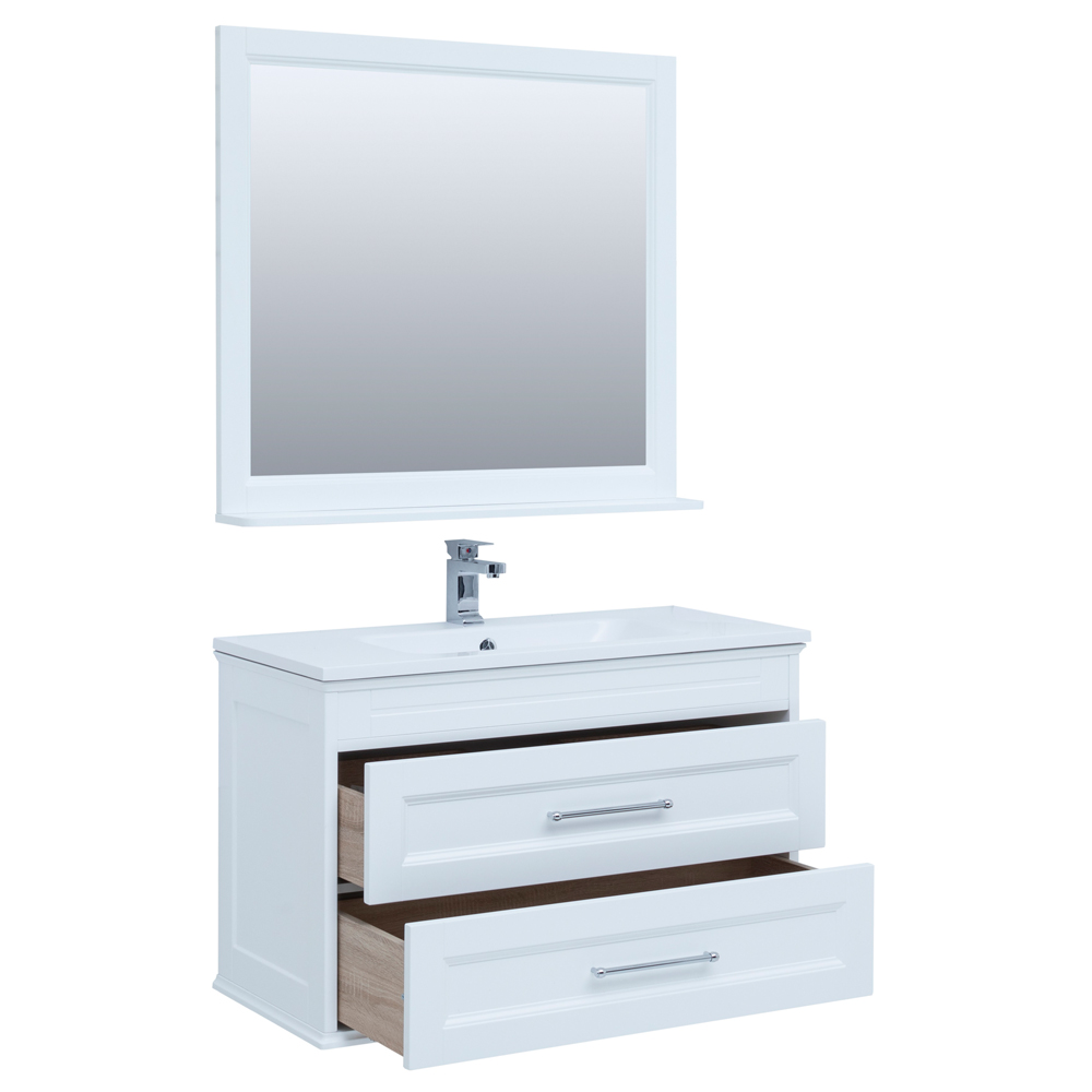 Мебель для ванной Aquanet Бостон М 100 белый (лит. мрамор) Мебель для ванной Aquanet Бостон М 100 белый (лит. мрамор)