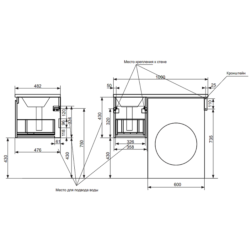 Комплект мебели Dallas Luxe 1000х482 правосторонний подвесной 1 ящик (ШхГхВ) 358х476х430 Комплект мебели Dallas Luxe 1000х482 правосторонний подвесной 1 ящик (ШхГхВ) 358х476х430