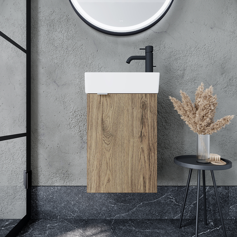 Тумба подвесная SANCOS Mini 355х205х500, с распашной дверцей, внутри 1 полка, дуб чарльстон , арт.MN35ECHR Тумба подвесная SANCOS Mini 355х205х500, с распашной дверцей, внутри 1 полка, дуб чарльстон , арт.MN35ECHR
