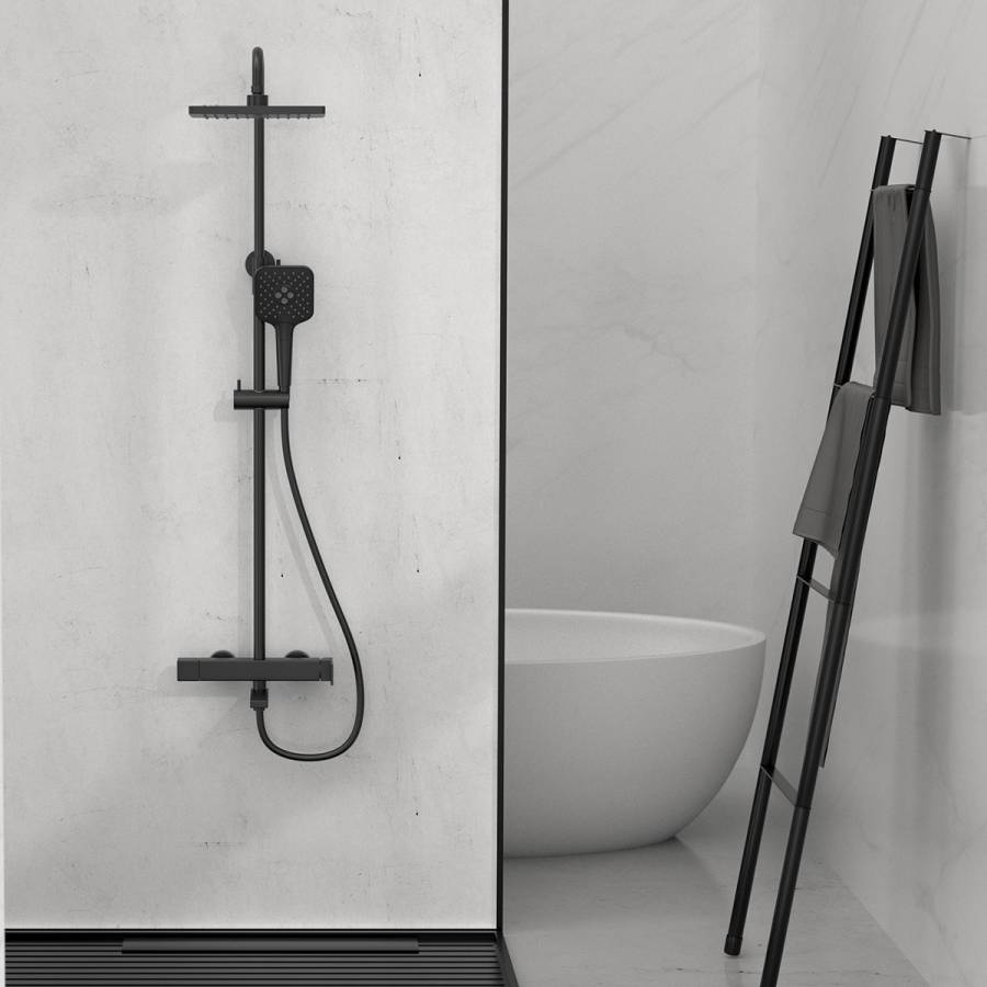 Душевая стойка Cube VSFS-1C1MB с изливом, черный Душевая стойка Cube VSFS-1C1MB с изливом, черный