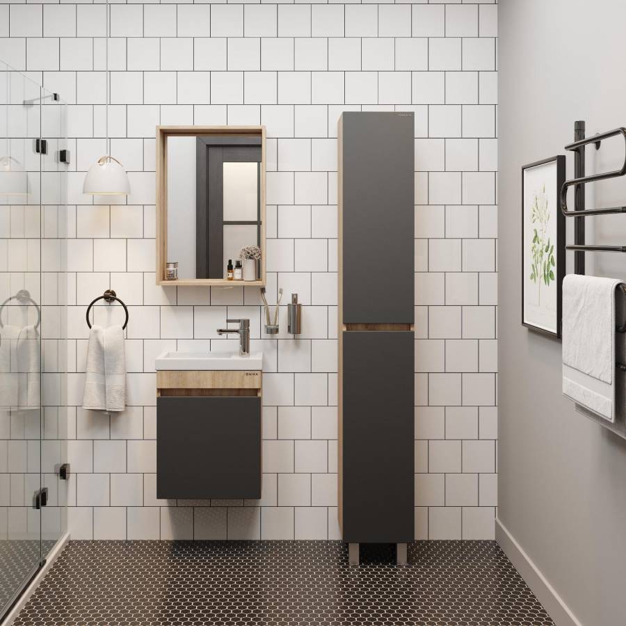 Пенал Onika Милтон 30 напольный, серый/дуб сонома, универсальный Пенал Onika Милтон 30 напольный, серый/дуб сонома, универсальный