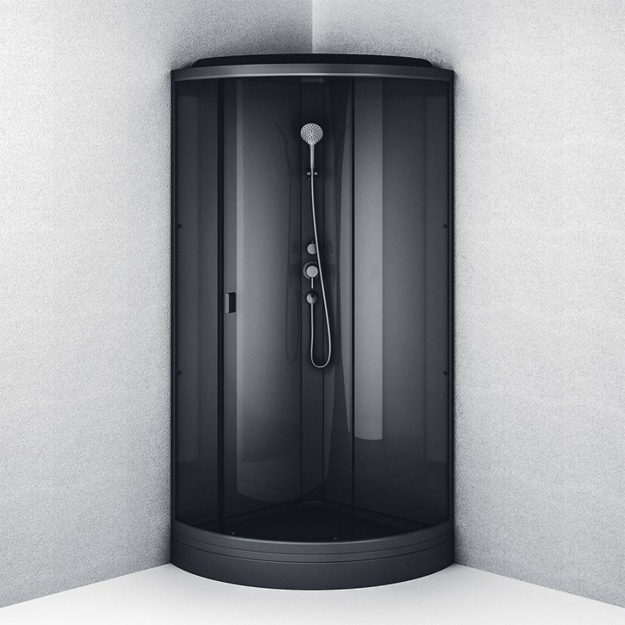 W90C-401-090BT Gem кабина душевая 90x90, 1/4 круга,  профиль Черный, стекло прозрачное W90C-401-090BT Gem кабина душевая 90x90, 1/4 круга,  профиль Черный, стекло прозрачное