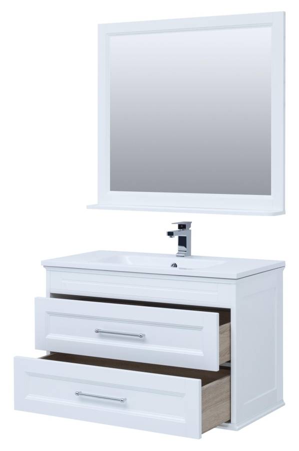 Мебель для ванной Aquanet Бостон М 100 белый (лит. мрамор) Мебель для ванной Aquanet Бостон М 100 белый (лит. мрамор)