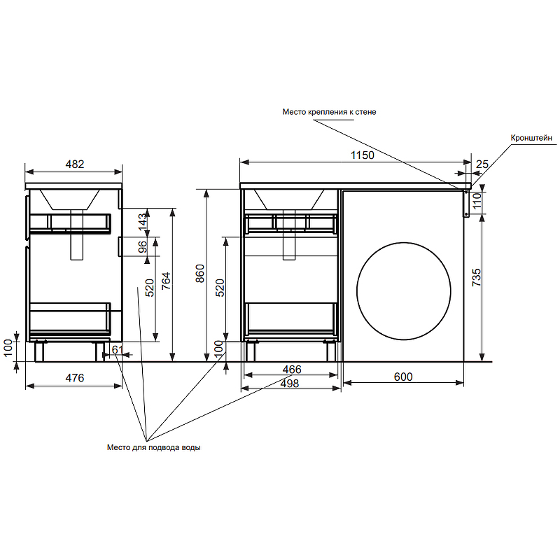 Комплект мебели Dallas Luxe 1150х482 правосторонний напольный 2 ящика (ШхГхВ) 498х476х860 Комплект мебели Dallas Luxe 1150х482 правосторонний напольный 2 ящика (ШхГхВ) 498х476х860