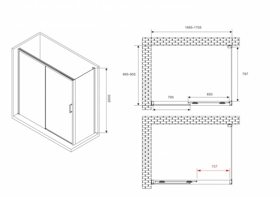 Душевой уголок ABBER Komfort AG93170B-S92B Душевой уголок ABBER Komfort AG93170B-S92B