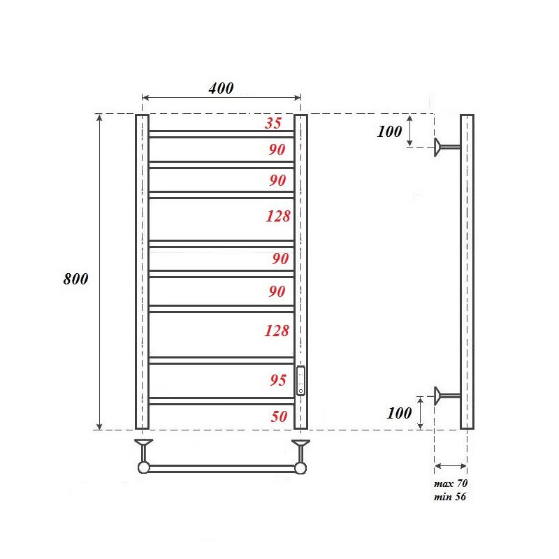 Полотенцесушитель электрический Point Аврора PN10848B П8 400x800 диммер справа, черный Полотенцесушитель электрический Point Аврора PN10848B П8 400x800 диммер справа, черный