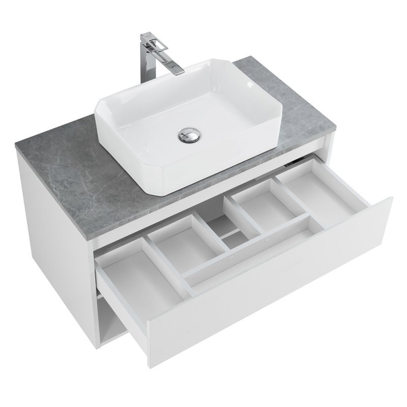 Тумба c раковиной подвесная с одним ящиком и одной открытой полкой BelBagno KRAFT 90 Bianco Opaco, раковина белая Тумба c раковиной подвесная с одним ящиком и одной открытой полкой BelBagno KRAFT 90 Bianco Opaco, раковина белая