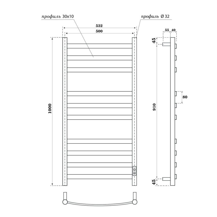 Полотенцесушитель электрический Point Антея PN17850W П10 500x1000, диммер справа, белый Полотенцесушитель электрический Point Антея PN17850W П10 500x1000, диммер справа, белый