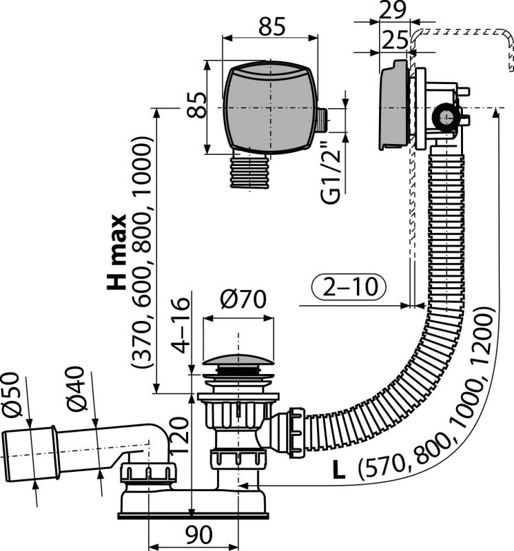 Сифон для ванны CLICK/CLACK с напуском воды через перелив, хром Сифон для ванны CLICK/CLACK с напуском воды через перелив, хром