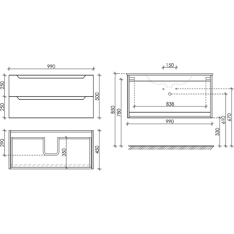 Тумба подвесная SANCOS Norma 2.0 990х450х500, c двумя ящиками оснащенными доводчиками, белый глянец , арт. NR2.100W Тумба подвесная SANCOS Norma 2.0 990х450х500, c двумя ящиками оснащенными доводчиками, белый глянец , арт. NR2.100W