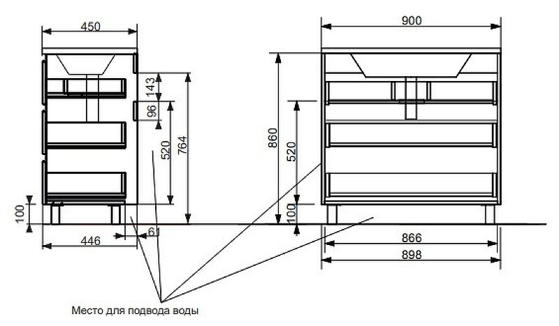 Комплект мебели Bali New 900х450 напольный 3 ящика (ШхГхВ) 898х446х860 Комплект мебели Bali New 900х450 напольный 3 ящика (ШхГхВ) 898х446х860
