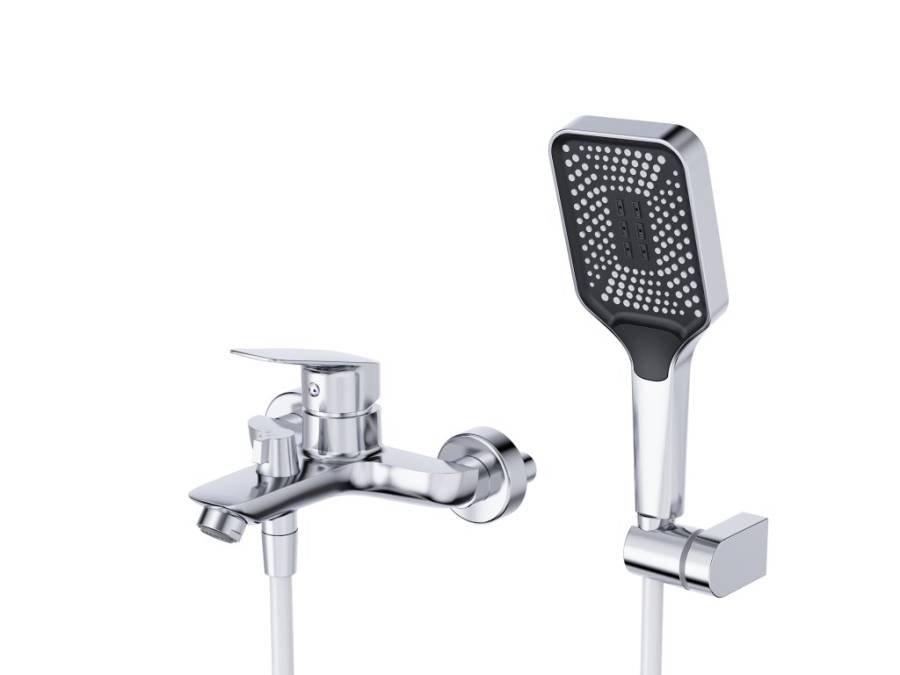 DUE Смеситель для ванны и душа в комплекте с ручным душем, шлангом и держателем, хром DUE-VASM-CRM DUE Смеситель для ванны и душа в комплекте с ручным душем, шлангом и держателем, хром DUE-VASM-CRM