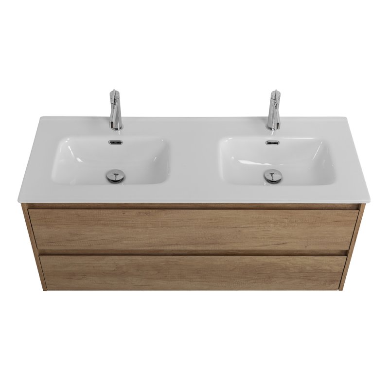 Тумба с раковиной на две чаши подвесная BelBagno KRAFT 120 Rovere Nebrasca Nature , раковина белая Тумба с раковиной на две чаши подвесная BelBagno KRAFT 120 Rovere Nebrasca Nature , раковина белая