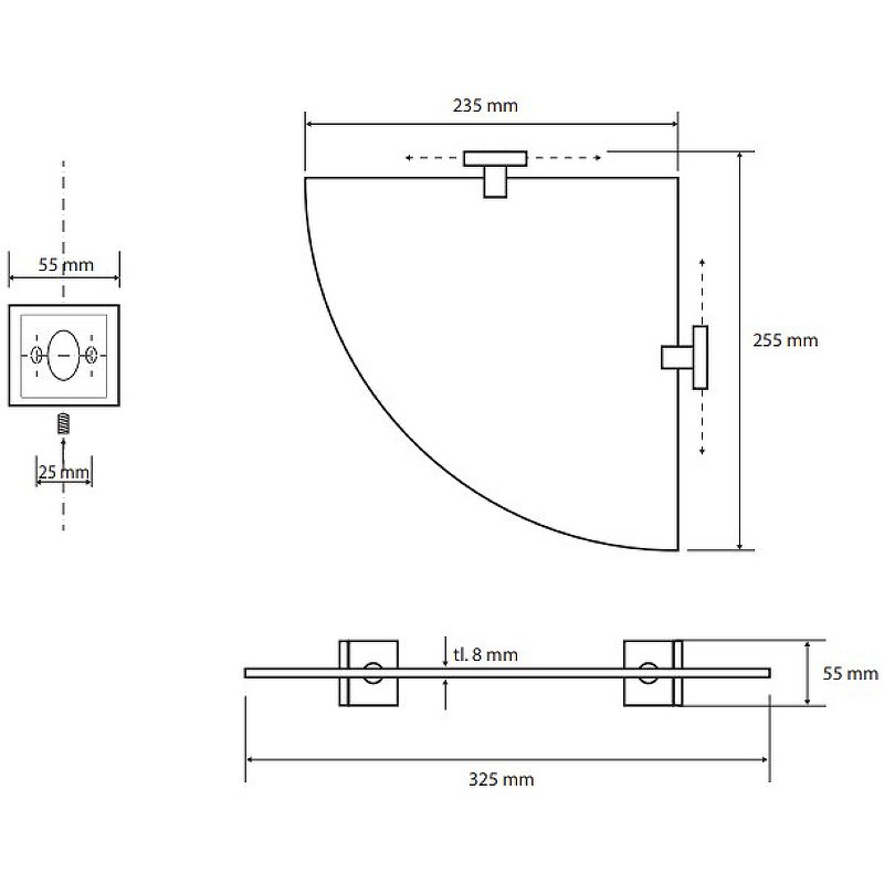 Cтеклянная полка, угловая модeль Cтеклянная полка, угловая модeль