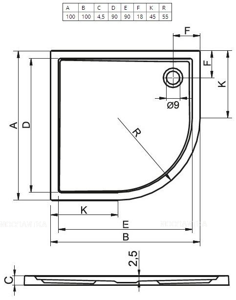Акриловый душевой поддон Riho Zurich 284 100x100 белый R55 DA9200500000000 Акриловый душевой поддон Riho Zurich 284 100x100 белый R55 DA9200500000000