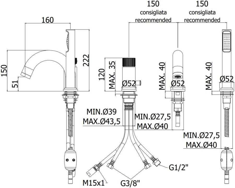 Смеситель на борт ванны Paffoni Jo JO040LCR Смеситель на борт ванны Paffoni Jo JO040LCR