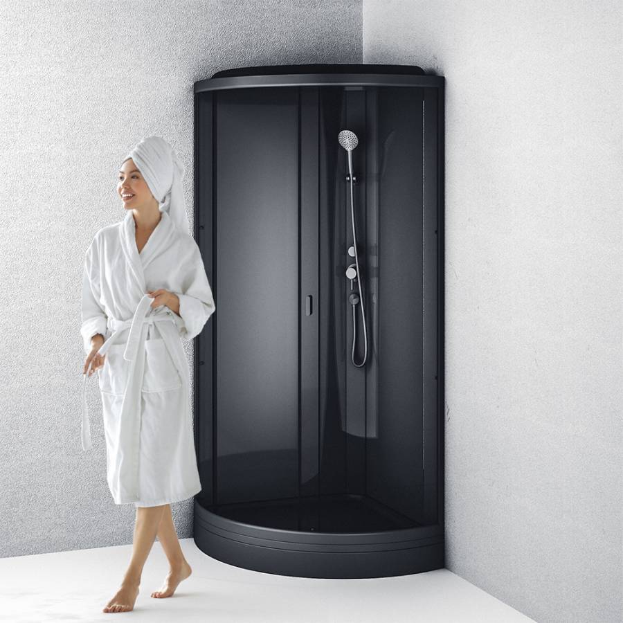 W90C-401-090BT Gem кабина душевая 90x90, 1/4 круга,  профиль Черный, стекло прозрачное W90C-401-090BT Gem кабина душевая 90x90, 1/4 круга,  профиль Черный, стекло прозрачное