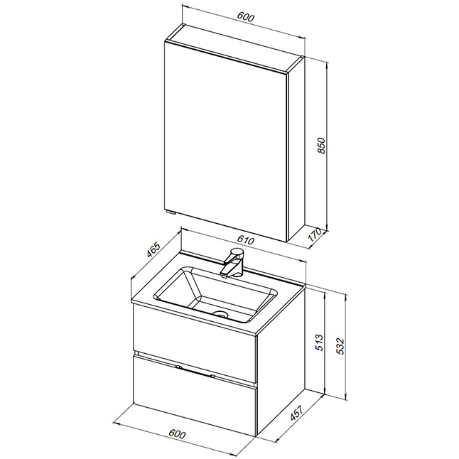 Мебель для ванной Aquanet Алвита New 60 2 ящика, серый Мебель для ванной Aquanet Алвита New 60 2 ящика, серый