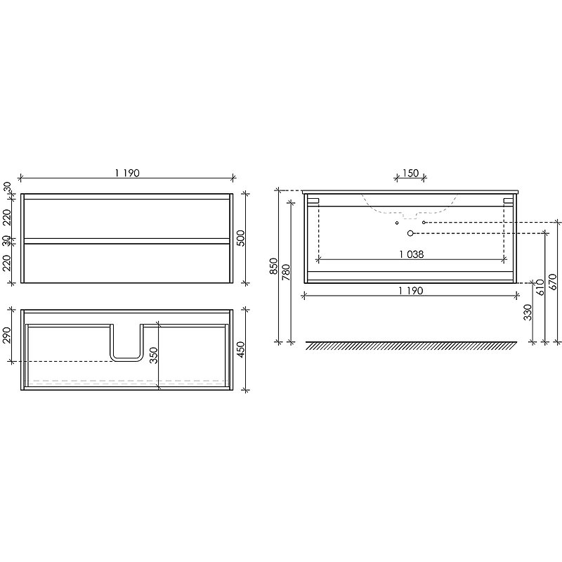 Тумба подвесная SANCOS Libra 1190х450х500, c двумя ящиками оснащенными доводчиками, дуб чарльстон, арт. LB120-1ECH Тумба подвесная SANCOS Libra 1190х450х500, c двумя ящиками оснащенными доводчиками, дуб чарльстон, арт. LB120-1ECH