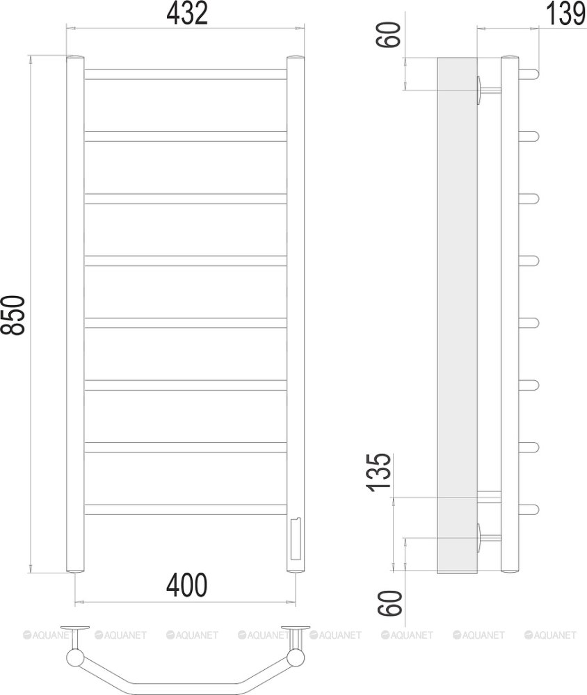 Полотенцесушитель Terminus Виктория П8 400х850 электро Полотенцесушитель Terminus Виктория П8 400х850 электро