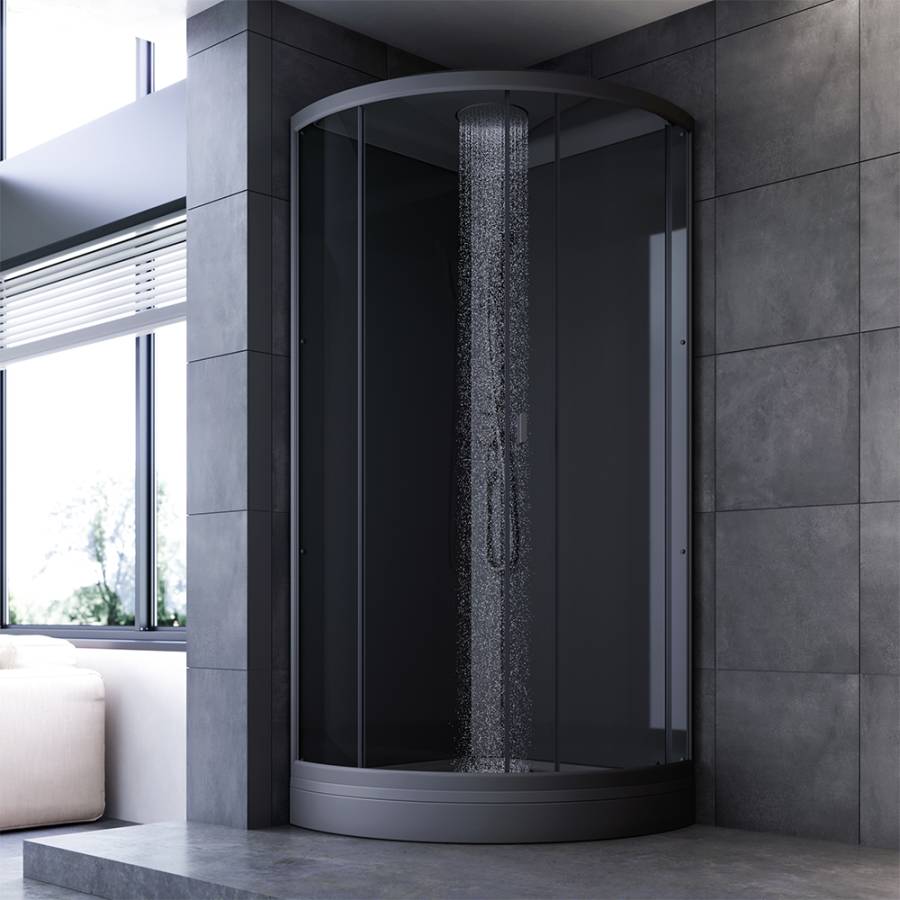 W90C-401-090BT Gem кабина душевая 90x90, 1/4 круга,  профиль Черный, стекло прозрачное W90C-401-090BT Gem кабина душевая 90x90, 1/4 круга,  профиль Черный, стекло прозрачное