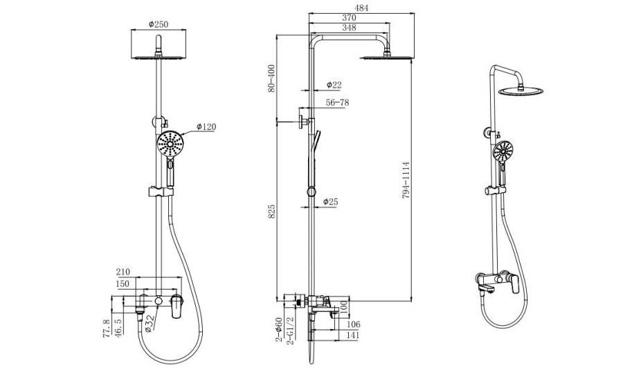 Душевая система 3jet 250мм AQUATEK AQ2040CR  Душевая система 3jet 250мм AQUATEK AQ2040CR