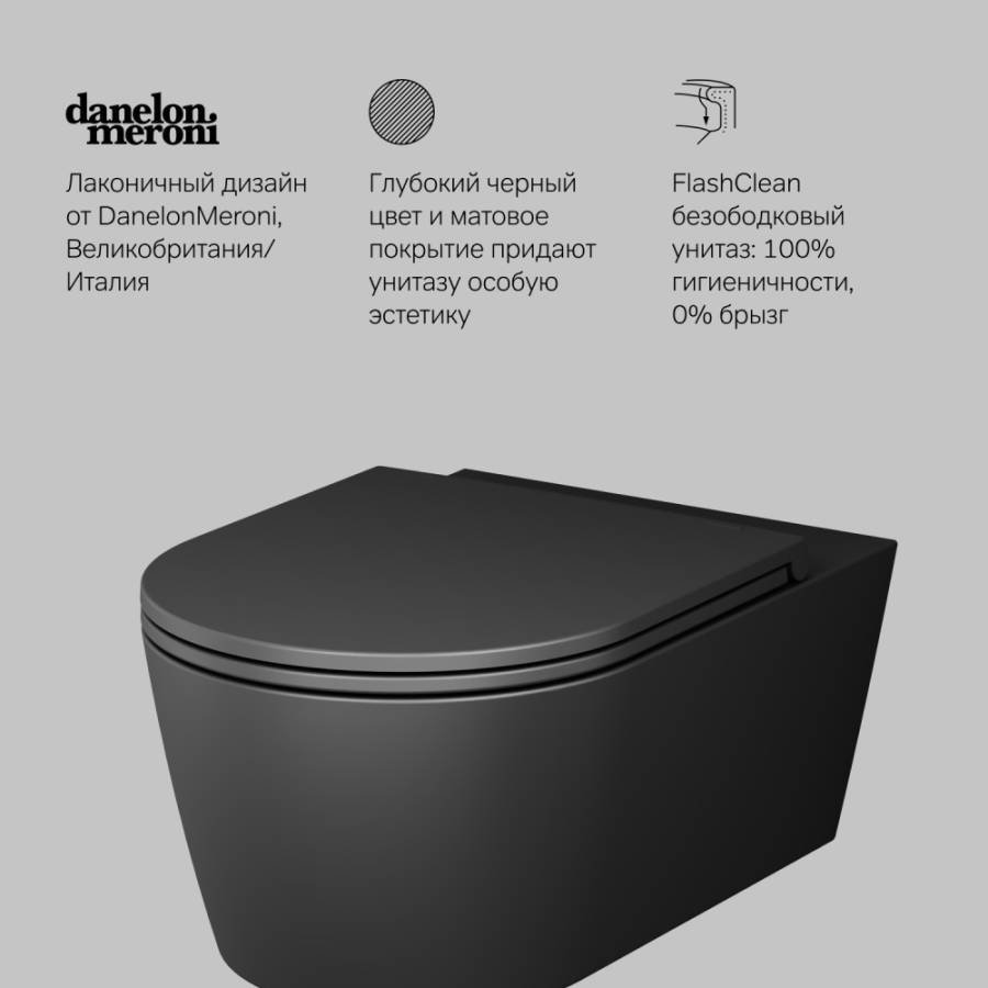 C8F1701MBSC Func подвесной унитаз 54 см FlashClean с сиденьем микролифт, черн мат C8F1701MBSC Func подвесной унитаз 54 см FlashClean с сиденьем микролифт, черн мат